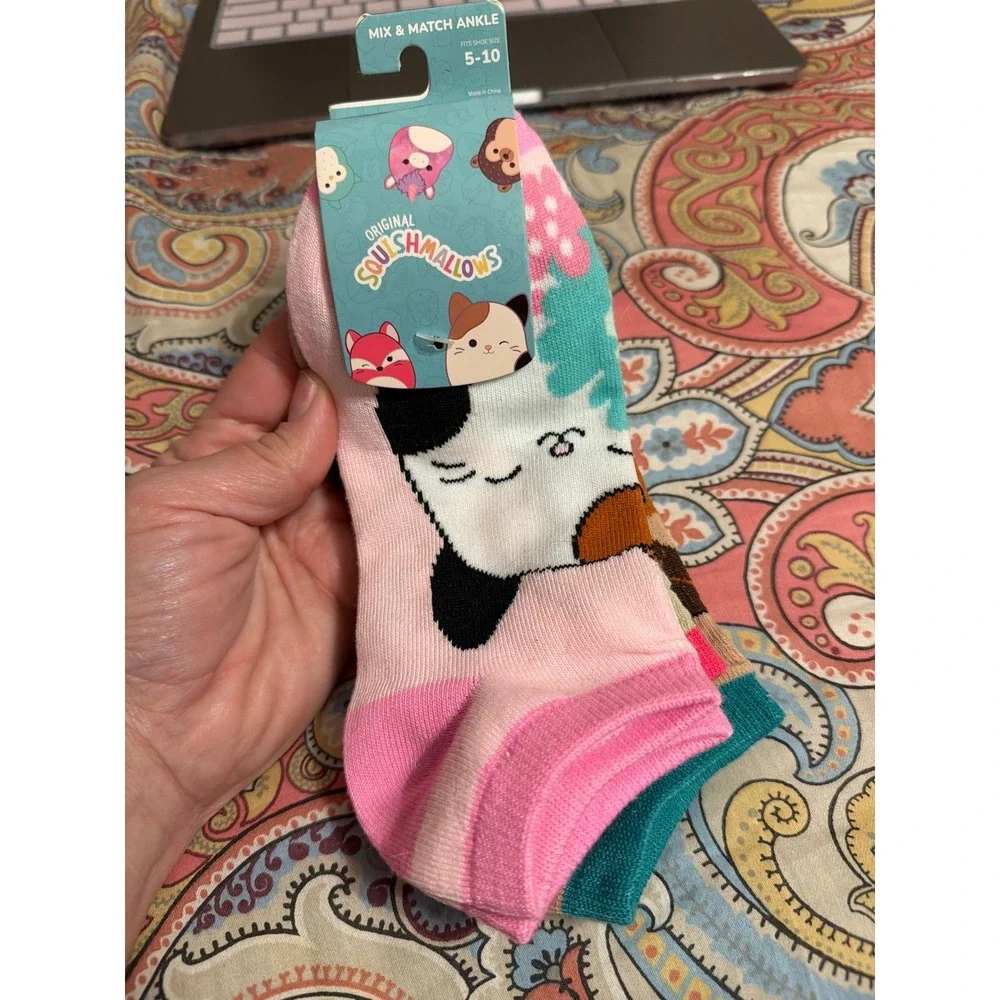 Squishmallows Character‎ Ankle Socks 3-Pack Pink Teal Womens 5-10 Kellytoy New